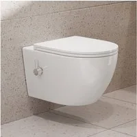 HOROW Dusch-WC Taharet -WC mit Softclose Toilettensitz, spülrandlose Toilette, Toilette mit Bidet-Funktion, Abgang waagerecht, Set, Wand-WC mit WC-Sitz Absenkautomatik
