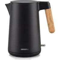 Arendo Wasserkocher Edelstahl, Doppelwand, Cool-Touch, 360° Basis, mit Griff in Holzoptik, 1,5 l, 2200 W, Trockengehschutz & Überhitzungsschutz, BPA-frei, GS Geprüft