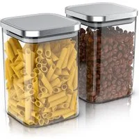 Arendo Aufbewahrungsbecher Glasbehälter-Set 2x 1,2 L Borosilikat quadratisch mit Bambusdeckel, Borosilikatglas, Edelstahl, Silikon, (Vorratsbehälter-Set, 2-tlg., 4er Set), luftdicht, hitze & kältebeständig, Mikrowellen & spülmaschinengeeignet