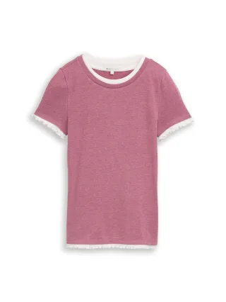 Denim Tom Tailor - T-Shirt im 2-in-1-Look dusty berry melange - Gr. - M