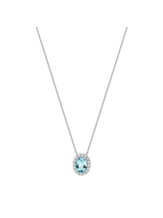 Zeeme Gemstones Halskette Weißgold 375 mit echtem Blautopas (beh.) und Zirkonia-Steinen 42cm lang