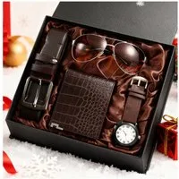 Luckice Geldbörse 4PCS Geschenk für Männer Herrenuhr Gürtel Set (Mann Männer Geburtstag Hochzeitstag Geschenke, Vatertag Geschenkbox,Geburtstagsgeschenk,Weihnachtsgeschenk), Herren Geschenkbox Sets mit Ledergürtel Wallet Watch Gläsern