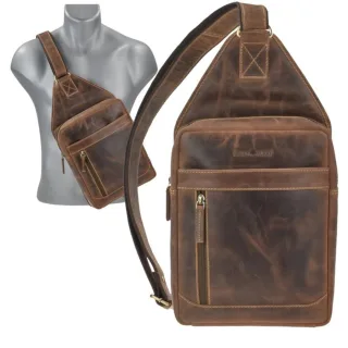 Crossbody Bag Herren Tasche Leder antikbraun Vintage | Greenburry Umhängetasche Brusttasche für Männer und Damen 1529-25