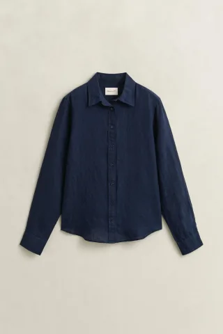 GANT - Regular Fit Leinen Bluse evening blue - Gr. - 38