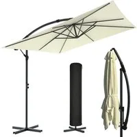 Huracan Sonnenschirm LED Solar Ø 250/300/350cm Ampelschirm mit Kurbel, Ständer, Gartenschirm Balkonschirm UV-Schutz Aluminium wasserdicht 360°neigbar