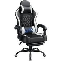 Yaheetech Gaming-Stuhl mit Massagefunktion & Kopfstütze & Fußstütze Ergonomischer PC-Stuhl, höhenverstellbarer Drehstuhl Computerstuhl Verstellbare Rückenlehne