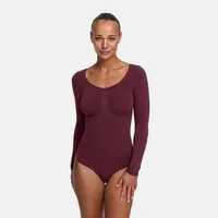 cfab Shaping-Body Bodysuit Sculpting Shapewear Longsleeve mit String-Burgundy-5XL (1-tlg)