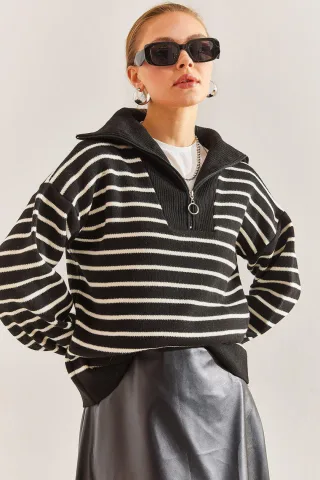 Boxy Crop-Pullover mit Reißverschlusskragen