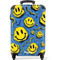 NoBoringSuitcases.com© Kinderkoffer Gelbe verschnörkelte Smiley-Gesichter auf blauem Hintergrund 55x35x20c, Kinder Koffer Klein, Trolley Handgepäck, Reisekoffer