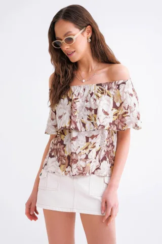 Bluse mit floralem Druck und schulterfreiem Schnitt