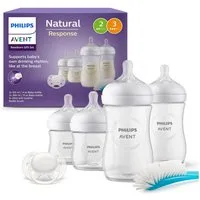 Philips AVENT Babyflasche Natural Response Starter-Set für Neugeborene SCD838/11, 4 Flaschen, ultra soft Schnuller und Flaschenbürste