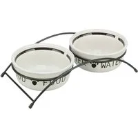 TRIXIE Napf-Set Napf-Set, Keramik/Metall - weiß/schwarz - 2 × 0,25 l/ø 13 cm/27 × 7 ×