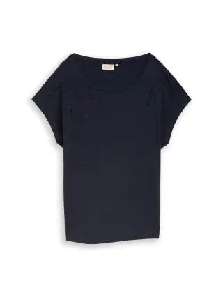 Tom Tailor - T-Shirt mit Lochstickereien sky captain blue - Gr. - S