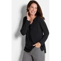 GOLDNER Shirtbluse Elegantes Chiffonshirt mit Jersey-Details Langarmshirt mit Rundhals und V-Schlitz und langen Ärmeln