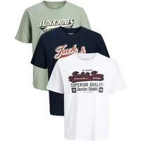 Jack & Jones Print-Shirt Bequemes Slimfit Shirt (Spar-Set, 3er-Pack) in Unifarbe mit Print