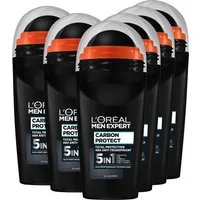 L'ORÉAL PARIS MEN EXPERT Deo-Roller Deo Roll-on Carbon Protect, Packung, 6-tlg., mit hoher Zuverlässigkeit
