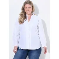 Ulla Popken Trachtenbluse Bluse Rüsche Smok-Details V-Ausschnitt Langarm