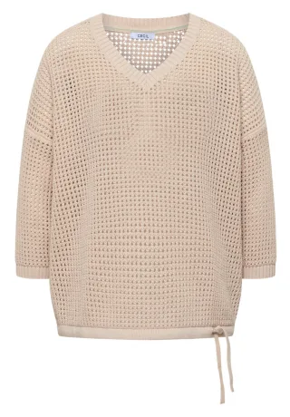Cecil - Pullover mit Lochmuster und V-Ausschnitt beige - Gr. - XS