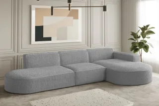 Ecksofa Designersofa PALMA in Stoff Ascot Taupe Ottomane Rechts