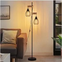 Nettlife Stehlampe Stehleuchte 2 Flammig schwarz Vintage aus Holz 151cm, mit Kippschalter, LED wechselbar, für Wohnzimmer schlafzimmer Esszimmer Büro