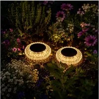 Online-Fuchs LED Solarleuchte mit Lichtspiel - Gartendekoration Lampen für Blumenbeet & Gartentisch, 2er Set LED Solarlampen, warmweiße Beleuchtung oder Farbwechsel, auch als Wegeleuchten mit eleganten Lichtmustern