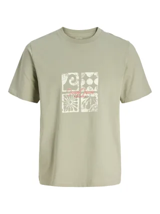 JACK&JONES - JORRIVIERA FRONT TEE SS CREW NECK FST Seagrass - Gr. - XL