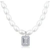 DANIEL CLIFFORD Perlenkette 'Julia' Damen Halskette Silber 925, Süßwasserzuchtperlen und Kristalle (inkl. Verpackung), 46cm Perlenkette mit Zirkonia Kristallen, haut- und allergiefreundlich
