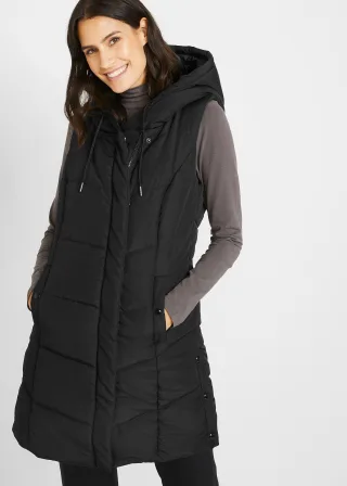 bonprix Steppweste aus recyceltem Polyester, schwarz, Gr.48, Steppweste in langer Passform aus recyceltem Polyester mit funktionalen Seitenschlitzen