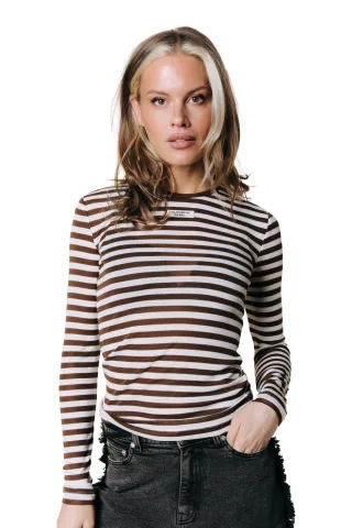 Colourful Rebel - Juna Stripe Roundneck Top Brown - Gr. - S