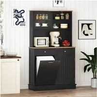 COSTWAY Küchenbuffet für 38L Mülleimer mit Arbeitsplatte, Hochschrank weiß