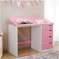 IDIMEX Kinderschreibtisch EMMA, Schreibtisch mit Schubladen, neigbare Tischplatte aus massivholz rosa
