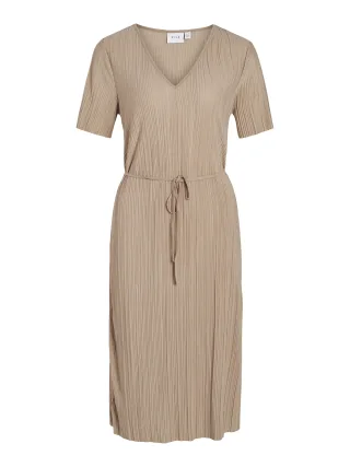 VILA - VIPLISA V-NECK S/S DRESS/SU/VOL savannah tan - Gr. - M