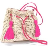 LASCANA Umhängetasche Strandtasche, Schultertasche, Sommertasche, Damentasche, Handtasche Damen zum Umhängen, mit modischen Bommeln VEGAN