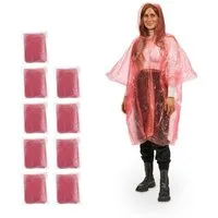 relaxdays Regenponcho Einweg Regenponcho 10er Set rot