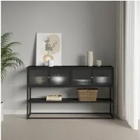 en.casa Vitrine »Säkylä« 4 Glastüren 2 Fächer 1 Ablage 150x38x90 cm Schwarz