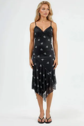 V-Ausschnitt Print Bodycon Maxikleid mit Spitzen Detail