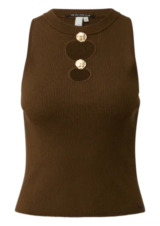 Q/S designed by - Stricktop mit Cut-Outs braun - Gr. - L