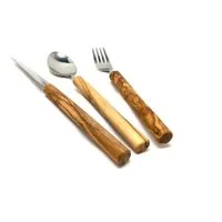 Olivenholz-erleben Besteck-Set Essbesteck Edelstahl mit Griff aus Olivenholz (3er Set) (1-tlg), 1 Personen, Olivenholz und Edelstahl, Stilvolles Besteck-Set mit Olivenholzgriffen – ideal zum Verschenken