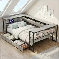 Flieks Kinderbett, Metallbett Daybett Schlafsofa 90x200cm mit 2 Schubladen & Aufladen