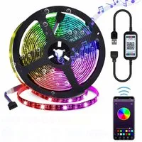 Rosnek LED-Streifen 1m-5m,5050 RGB,Musik Sync,USB App,Party wohnzimmer Deko, TV Hintergrund-Beleuchtung