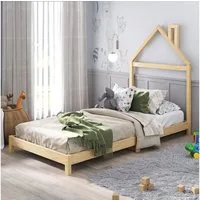 IDIMEX Hausbett LIZ, 90x200 cm Montessori Bodenbett im Hausdesign aus Massivholz Hausbett