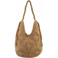 ITALYSHOP24 Schultertasche DAMEN TASCHE Häkeltasche Boho Shopper Strohtasche Hobo Geflecht Textil, Sommer Basttasche Strand Retro Reise Freizeit Urlaub Beuteltasche