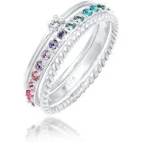 Elli Ring-Set Kristalle Farbig Regenbogen Set (3 tlg) 925 Silber, Ring Set