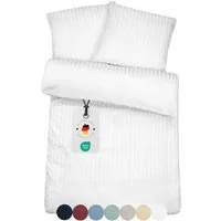 Carpe Sonno Bettwäsche 135x200 Damast Baumwolle Bettbezug Hotel Bettwäsche Set gestreift, Damast, 2 teilig, Damast Bettwäsche 155x220 Streifen Bettwäsche Weiß