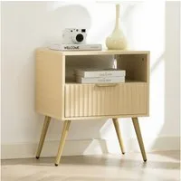 IDIMEX Nachtkommode MERVAL, Kleine Nachtkommode mit Schublade Metallfüße MDF-Front eiche/gold