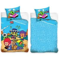 Familando Kinderbettwäsche Brawl Stars 135x200 + 80x80 cm aus 100% Baumwolle mit Reißverschluss, Renforcé, 2 teilig, mit Charakteren El Primo, Poco, Shelly, Leon, Colt & Spike