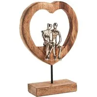 Kobolo Dekoobjekt Dekofigur Holzdeko Holzfigur SOUL, Holz braun Metall silber (Stück, 1 St., Stück), 26x10x37 cm