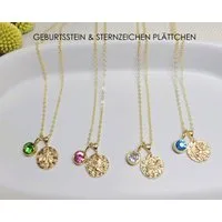 GOLDEN Kette mit Anhänger Personalisierte Halskette Geburtsstein mit Sternzeichen Anhänger