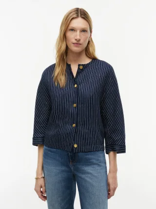 LINEN NAUTICAL STRIPE BLOUSE LS Pin Stripe Navy - Gr. - 42