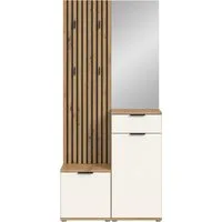 HBZ Kompaktgarderobe Simple mit Spiegel, Flurgarderobe BxHxT 88x195x35 cm (4-St) mit Bank, Paneel, Schuhkommode mit Schubkasten und Spiegel